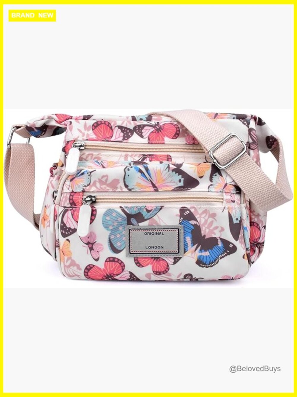 Waterproof Nylon Crossbody Bag Multi-Pocket Shoulder Bag Floral Messenger